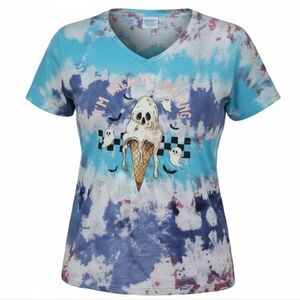 Gildan Tie-Dye Ghost Ice Cream Drip Tee - Blue Pink White Size Xlarge Women